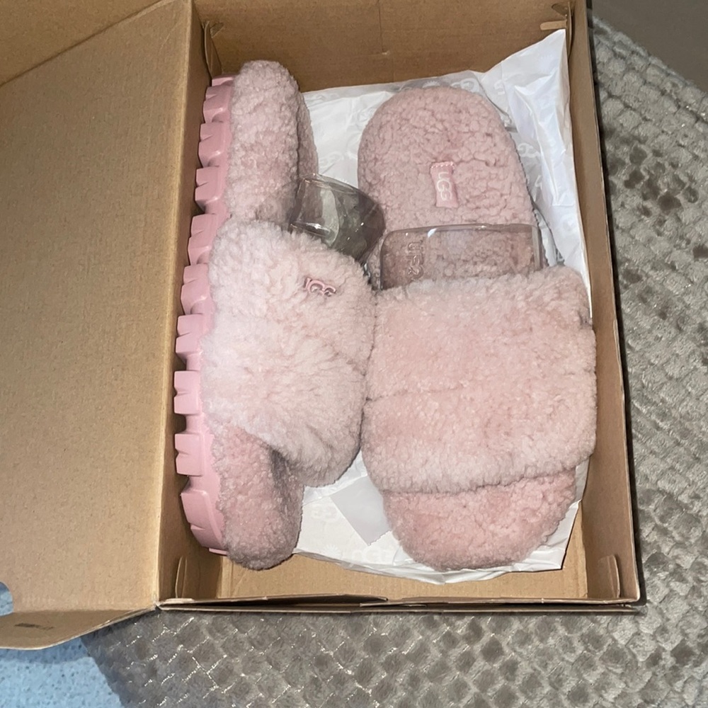 UGG fuzzy rose pink slides